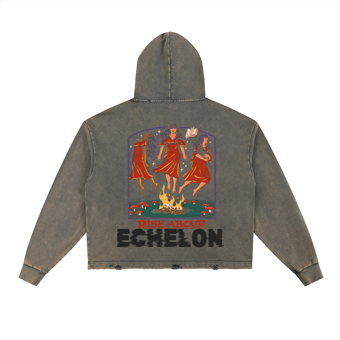 Vintage "RISE ABOVE "Washed Frayed-Hem Hoodie
