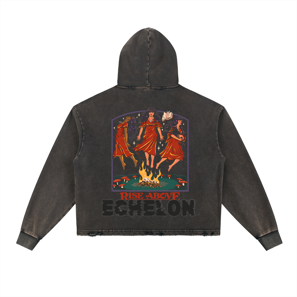Vintage "RISE ABOVE "Washed Frayed-Hem Hoodie