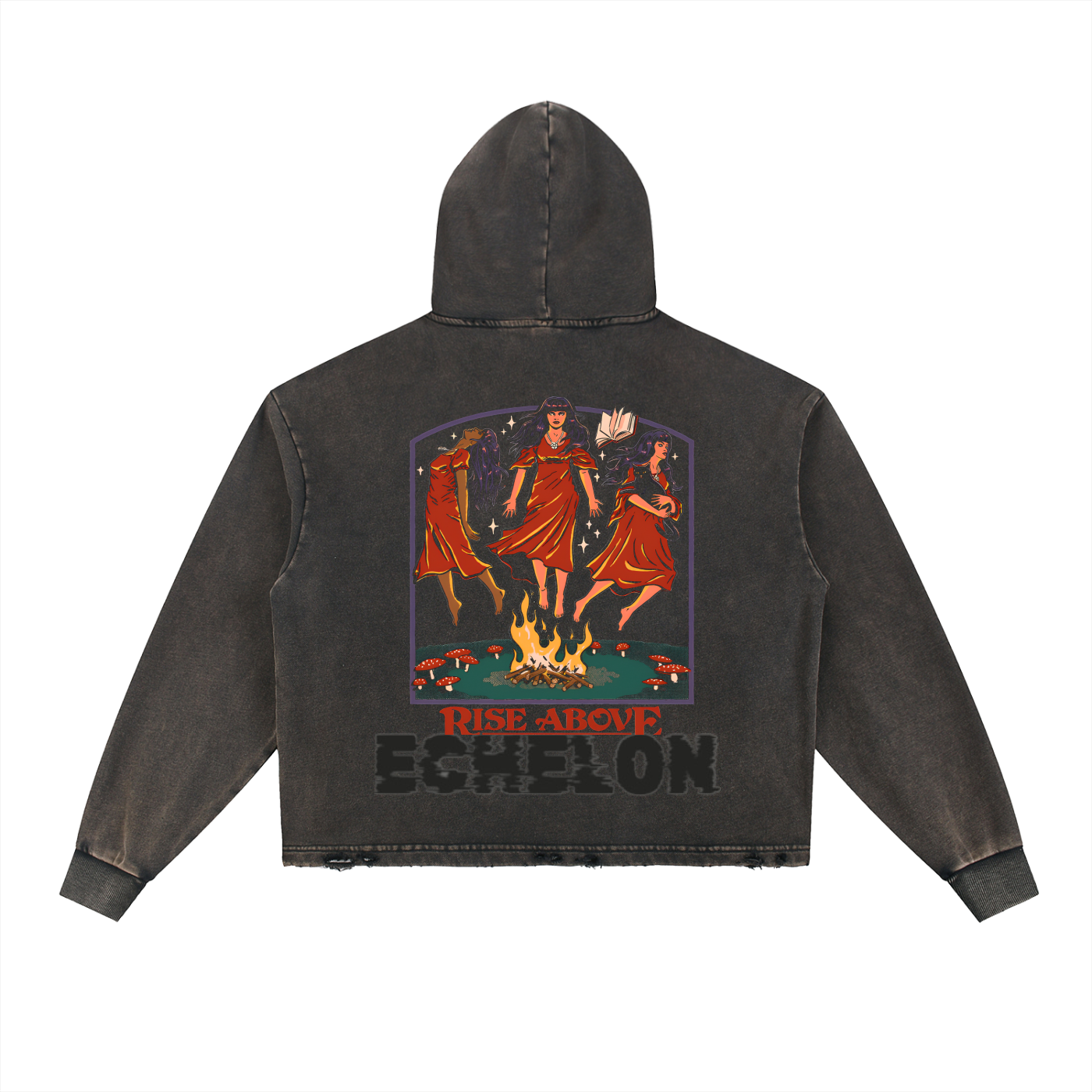Vintage "RISE ABOVE "Washed Frayed-Hem Hoodie