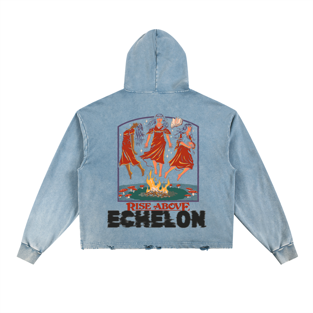 Vintage "RISE ABOVE "Washed Frayed-Hem Hoodie